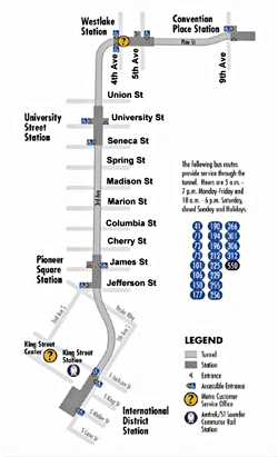 Map of Seattle Bus Tunnel Stations